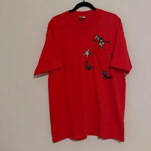 Disney Goofy Embroidered Pocket T Shirt red Vintage Single Stitch Deadstock XL